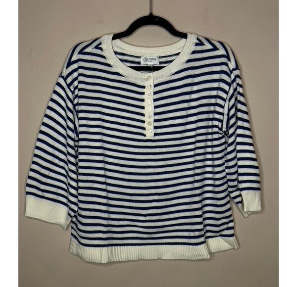 NWT Candace Cameron Bure Soft Boatneck Half Placket Sweater Marina Stripe SIZE S - Picture 1 of 7